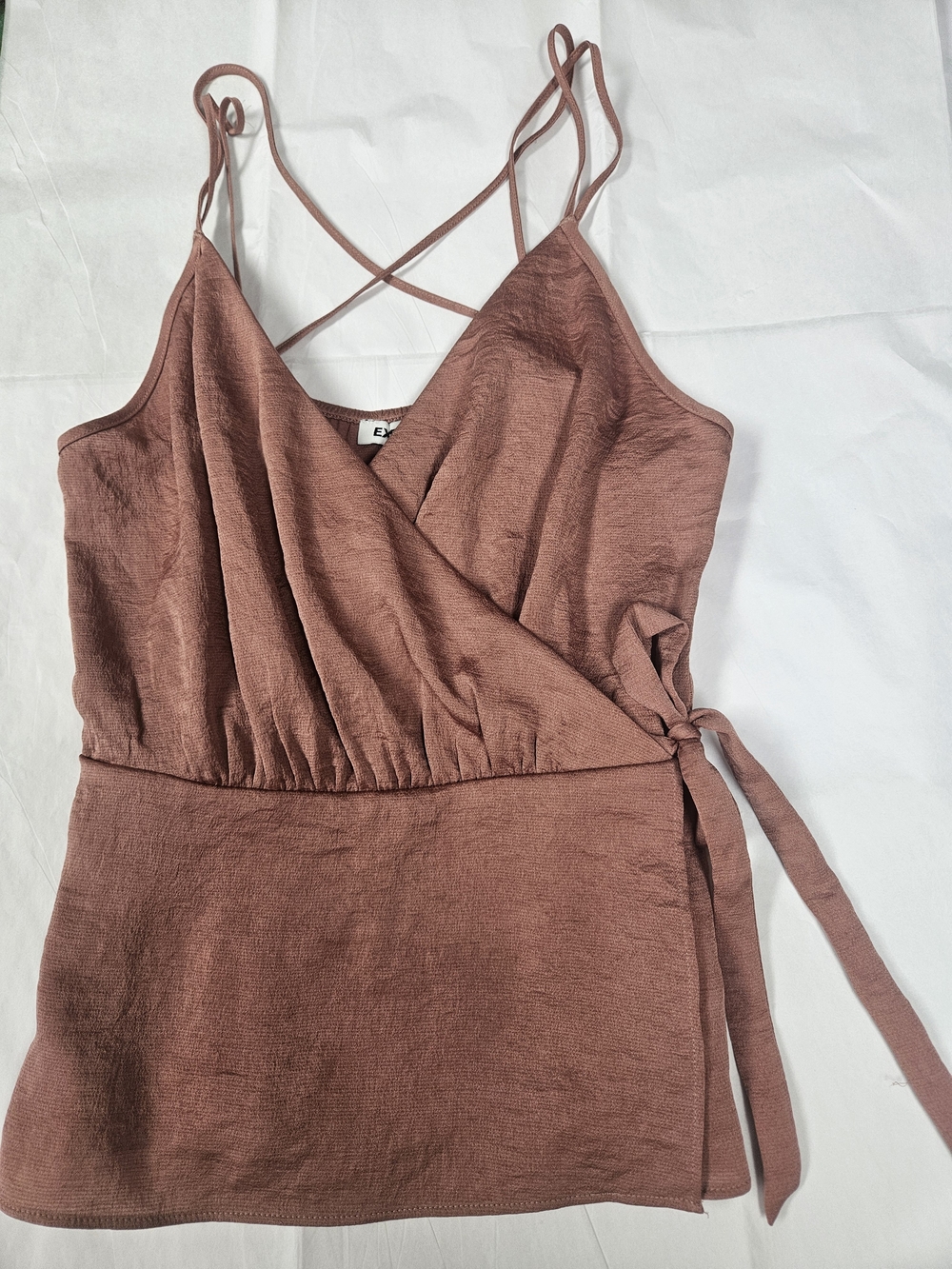 Brown/Rose Color Wrap-Front Spaghetti Strap Top